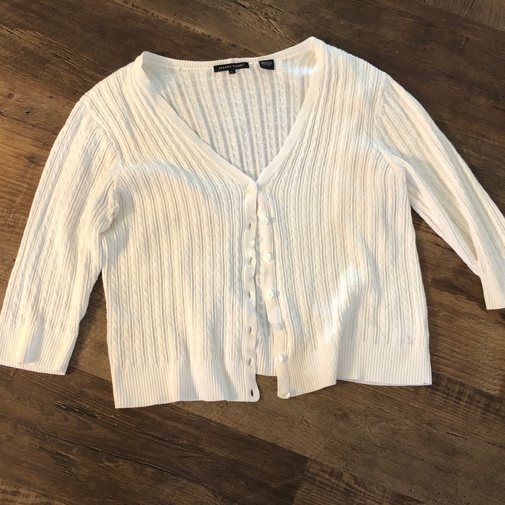 White Cable Knit V-Neck Cardigan 100% cotton